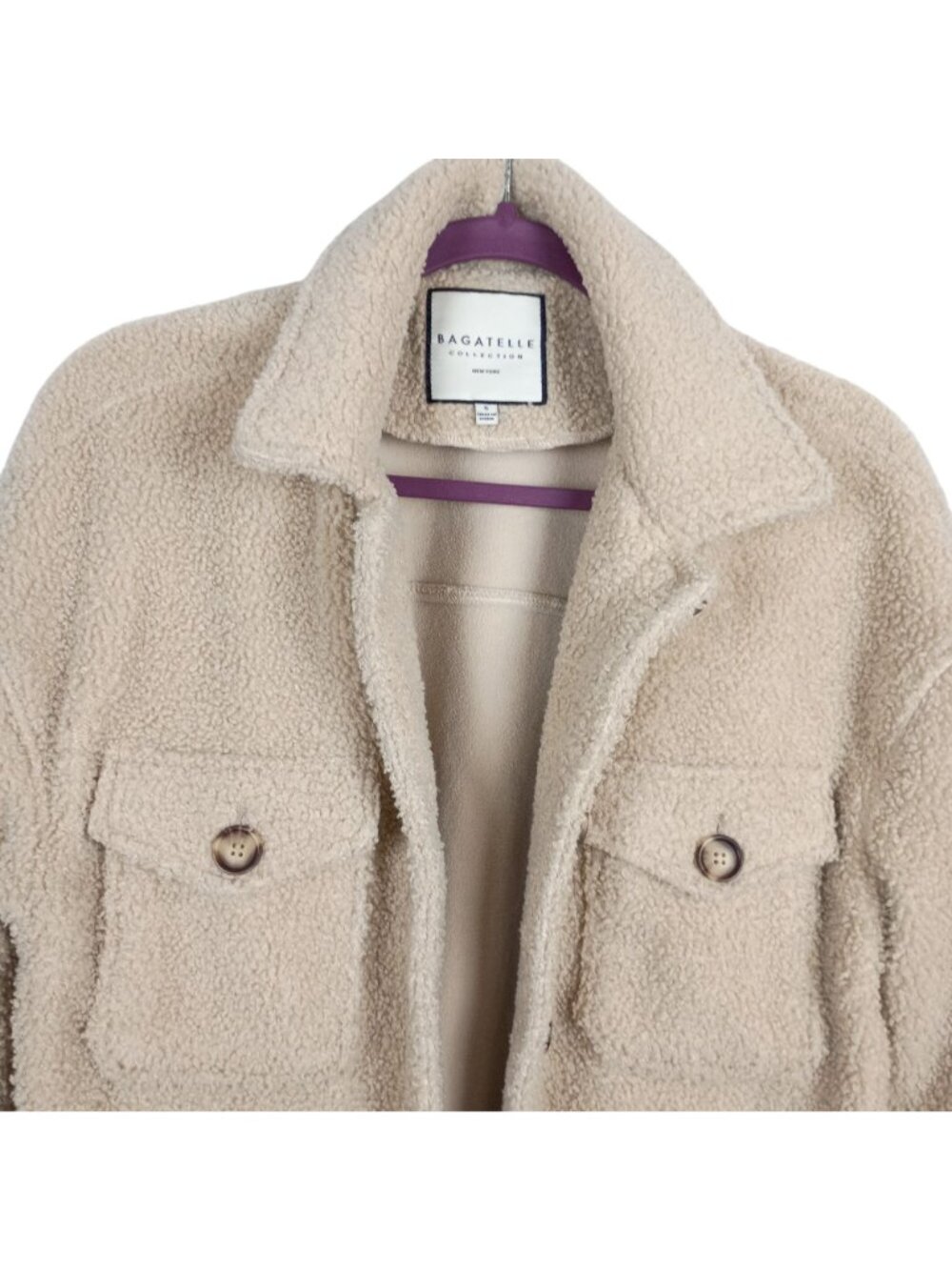 Bagatelle Collection Teddy Shacket Womens S Faux Shearling Button Front Pockets - Picture 5 of 5